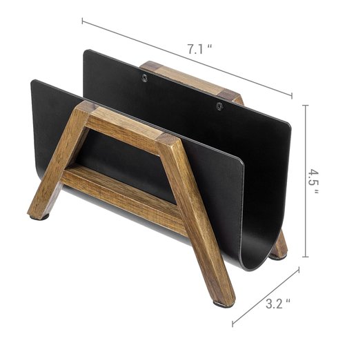 MyGift Modern Desktop Mail Holder, Urban Solid Acacia Wood and Matte Black Metal Tabletop Letter Sorter