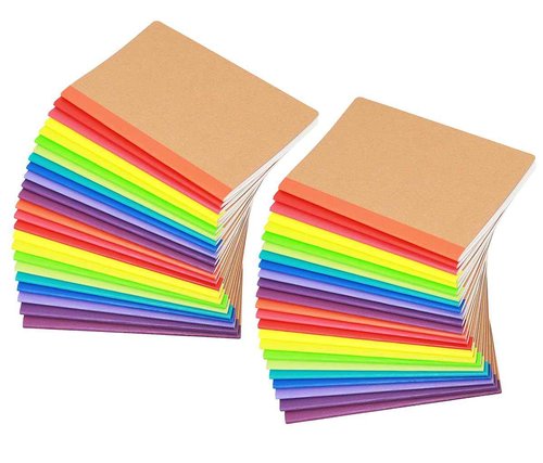 Zegrox A5 Blank Notebook Bulk,48 pack Kraft Cover Blank Sketch Book Pad Travel Journals with Pastel Color Spine for Students Office, 60 Pages, 8.3”x 5.5”