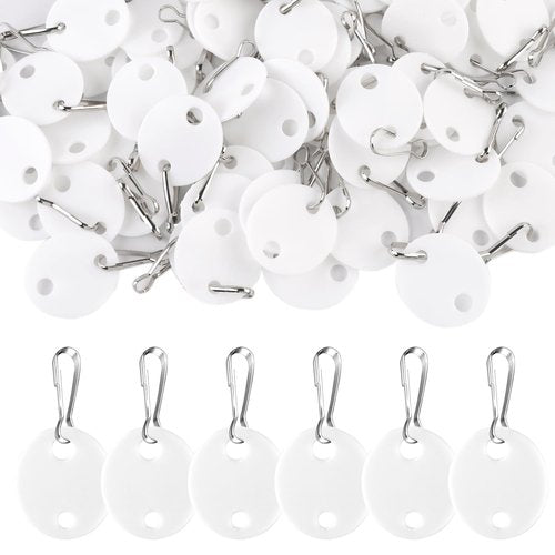 100 Pcs Plastic 1 Inch Key Tags with Metal Snap Hooks | Double-Sided Writable White Labels for Home & Office Organization