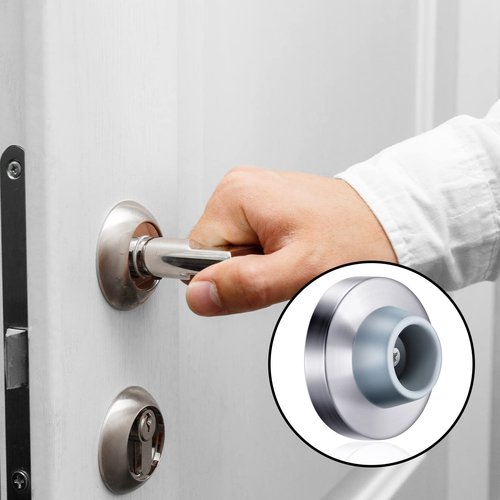 Pangda Concave Wall Door Bumper Stop Silver Stainless Steel Wall Door Bumper with 1-1/8 Inch Gray Round Rubber Protector Stops(Silver,30 Pieces)