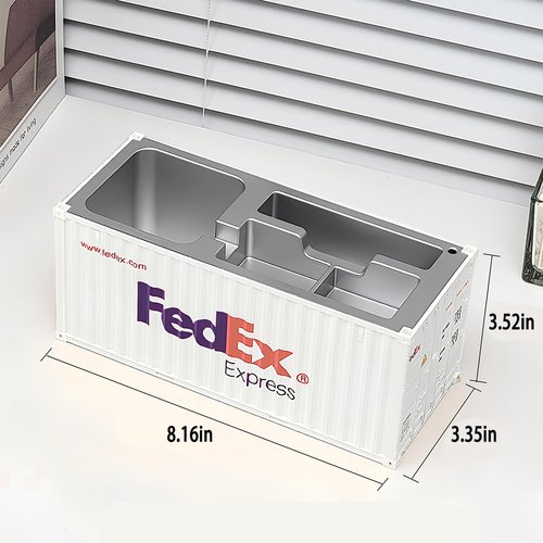 Yixoo Desk Organizer, Pen Pencil Holder, Business Name Cards Holder, Shipping Container Model Storage Box, Secret Storage Box with Multiple Compartments Office Supplies Multi-function (FedEx)