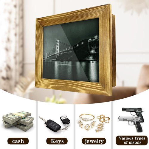 Hidden Gun Storage - Concealment Gun Safes for Pistols, Secret Decor Solid Wooden Handgun Picture Frames Box (Solid Wood)