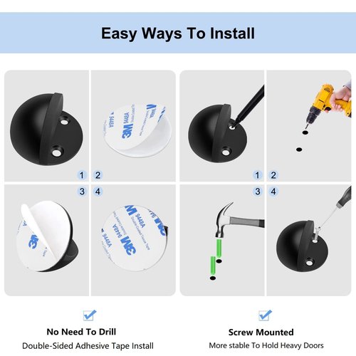 20 Pack Door Stoppers, Self Adhesive Floor Door Stops No Drill Stainless Steel Rubber Bumper Doorstop Wall Protector, Dome Shaped
