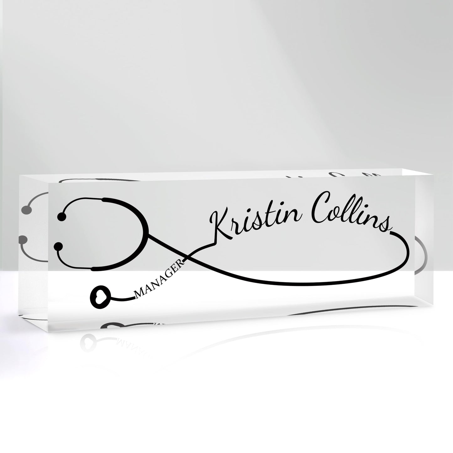 Custom Name Plate for Desk, Personalized Desk Name Plate on Clear Acrylic Glass, Appreciation Gifts for Teacher Employee Boss Coworkers Nurse, Office Desk Accessories for Women Men (Onyx)