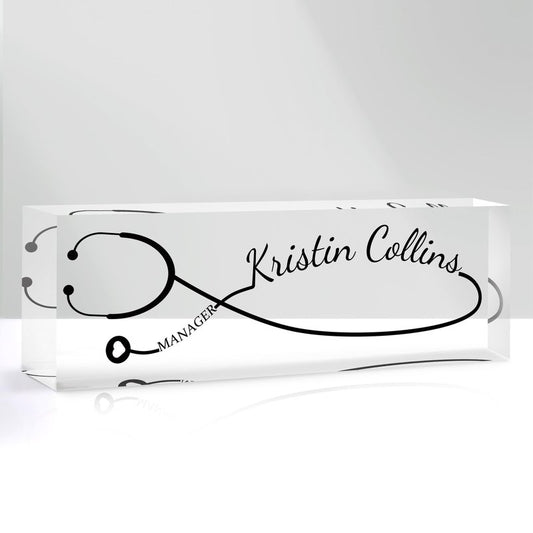 Custom Name Plate for Desk, Personalized Desk Name Plate on Clear Acrylic Glass, Appreciation Gifts for Teacher Employee Boss Coworkers Nurse, Office Desk Accessories for Women Men (Onyx)