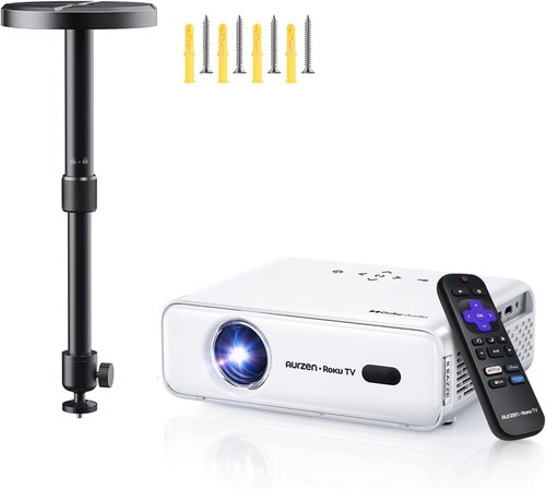 Aurzen D1R Smart Projector - 1080P FHD, Dolby Audio, Auto Focus & Keystone | Roku Streaming Bundle