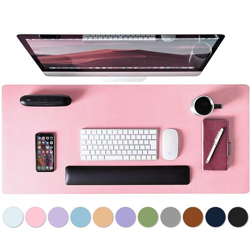 Roslim Leather Desk Pad Protector,Mouse Pad,Non-Slip Computer Mat for Desk,PU Leather Office Desk Mat for Home & Office,Waterproof Laptop Desk Blotter Pad for Keyboard and Mouse,Pink (13.7''X23.6'')
