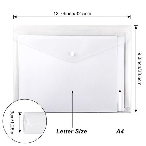 EOOUT 24pcs Clear Envelopes, Expandable Folders for Documents and Waterproof Folders with Snap Closure, A4 Size Letter Size, for School and Office Supplies