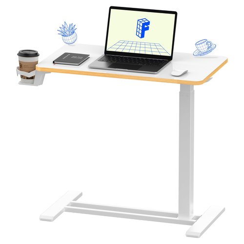FLEXISPOT Mobile Standing Desk with Wheels Pneumatic Laptop Desk Rolling Computer Cart Movable Height Adjustable Small Sit Stand Desk Computer Workstations Home Use（27.6" W x 15.7" D,White+Maple