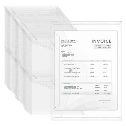 Voittozege 100 Pack Plastic Envelopes A4 Letter Size Plastic Envelope Clear Document Folders with Snap Button Closure Waterproof Envelope Folders with Closure for School Home Work Office Organization