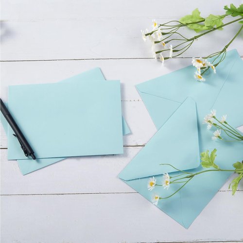 Skiennix A7 Colorful Envelopes - 50 Pack V Flap for Invitations, Weddings & More | Light Blue 5.24 x 7.24 Inches
