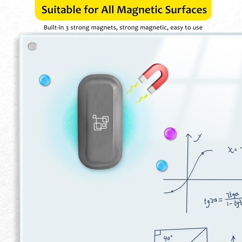 Maxtek Magnetic Dry Erase Eraser - 4 Pack Whiteboard Erasers for Office & School Use | Gray