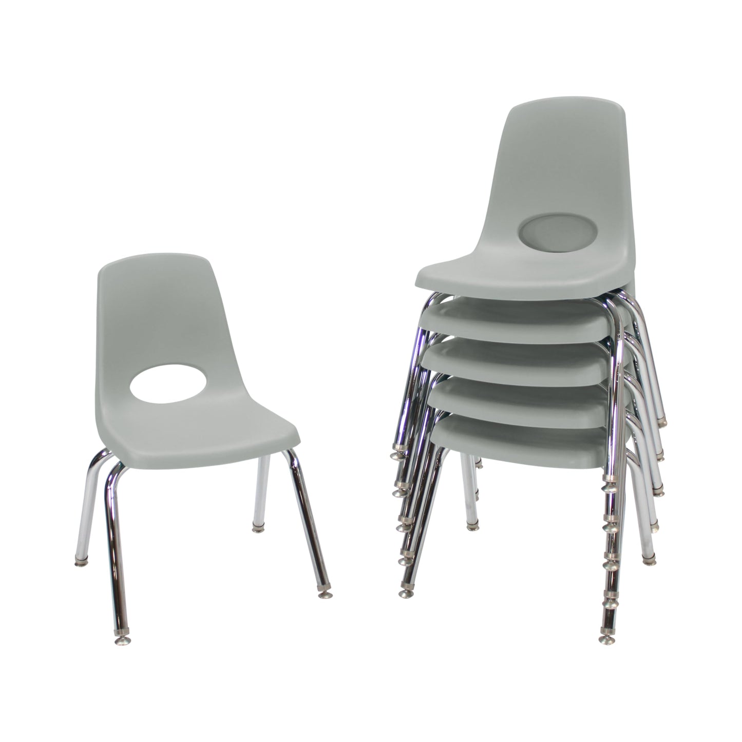 FDP 14" School Stack Chair,Stacking Student Seat with Chromed Steel Legs and Nylon Swivel Glides For In-Home Learning or Classroom - Light Gray (6-Pack), 10364-LG