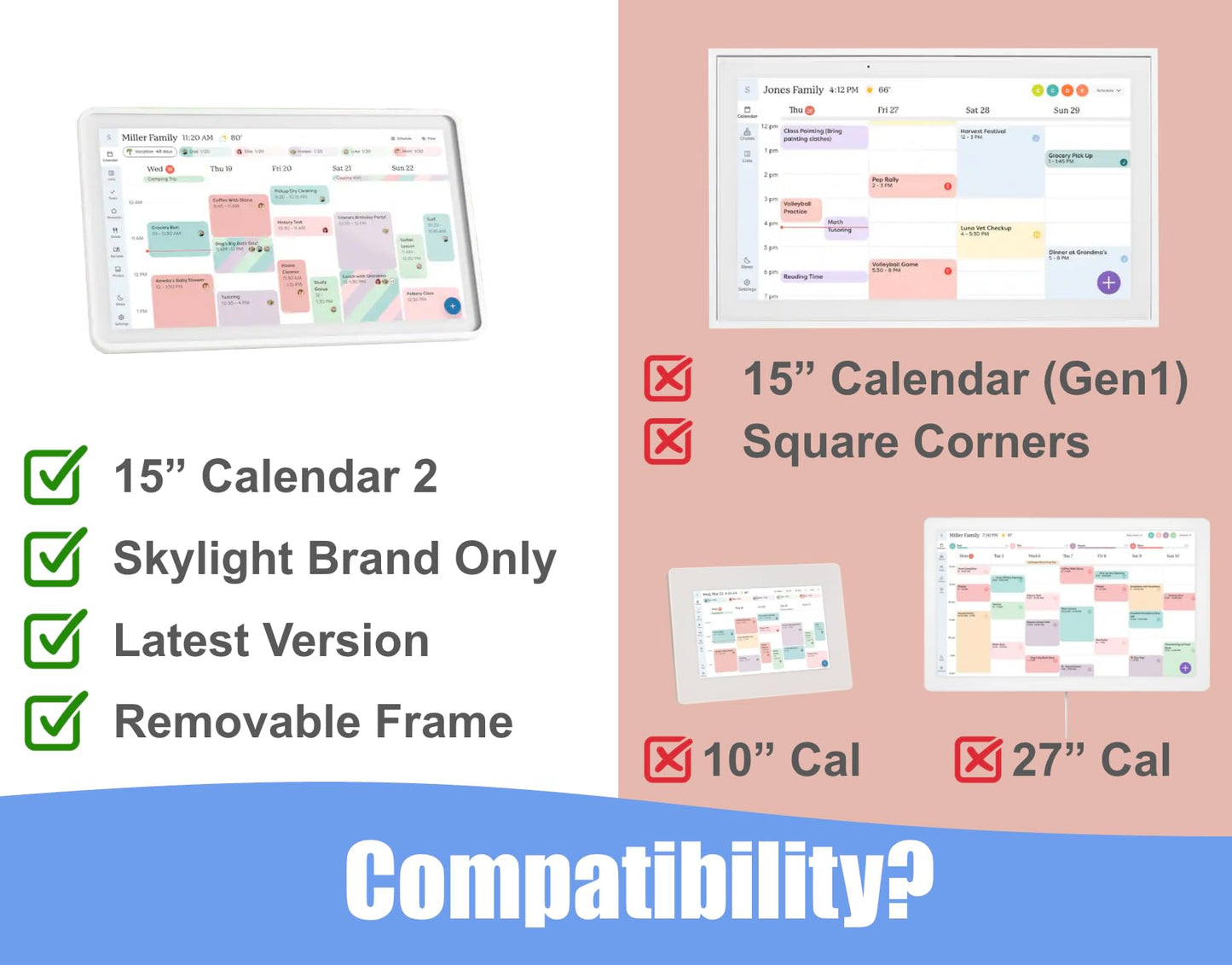 Low Profile Magnetic Fridge Mount Adapter for 15" Skylight Calendar2, Metal Surface, Will not fit Original Version (15 inch Calendar2)
