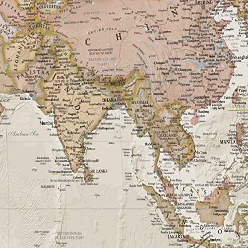 Maps International Giant World Map ? Antique Style Mega-Map Of The World - Laminated - 46 x 80-2025 Updated