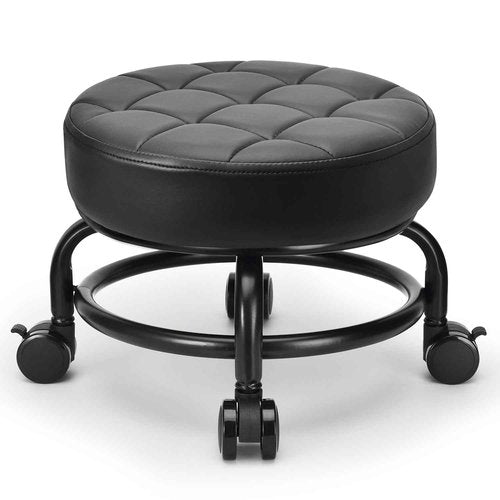 LWADALN Low Roller Seat Low Height Rolling Stool PU Leather Rolling Stool, Modern Rolling Chair for Home Office Garage Shop