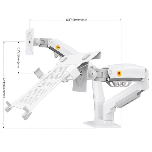 NB North Bayou Laptop Mount with Adjustable Tray for 10-17”Notebook, Full Motion Arm with VESA Plate for 17-30”Monitor,Clamp-on Grommet Mounting F160-FP (White)