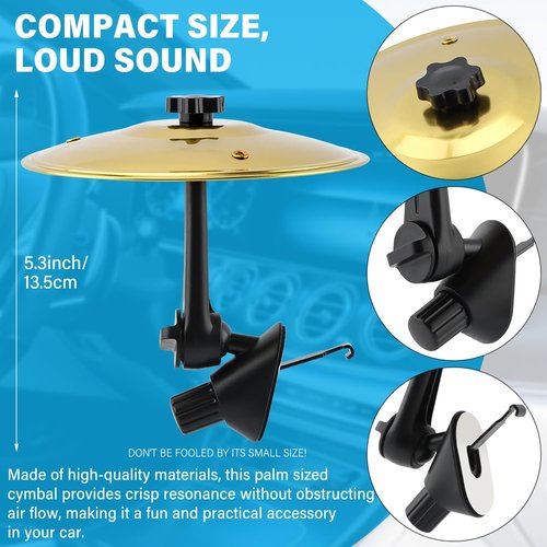 Car Cymbal Air Vent, Car Crash Cymbal, Durable Mini Drumcar Symbol Drum Air Vent for Auto Interior, Easy Installation Fun Dashboard Accessory Fits All Vehicles for Music Lovers(Gold)