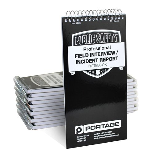 Public Safety Notebook – Spiral Notebook, Notepad, Writing Pad with Template for Interviews, Accidents & Incident Reports, Field Book for Police – 4 x 8 Inches, 70 Sheets / 140 Pages (Pack of 12)