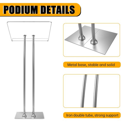 Vakiorn Acrylic Podium Lectern with Iron Stable Bottom, Pulpits for Churches with 10MM Thickened Acrylic Countertop, Multi Function Pulpit for Modern Classroom Music Concert Wedding Conference Event