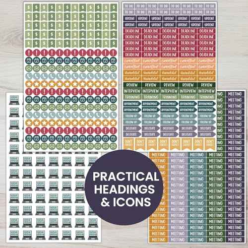 bloom daily planners Workday Essentials Planner Stickers - Productivity Variety Pack for Business Professionals - 8 Sheets / 802 Stickers - Meetings, Deadlines, Payday Icons for Work & Office