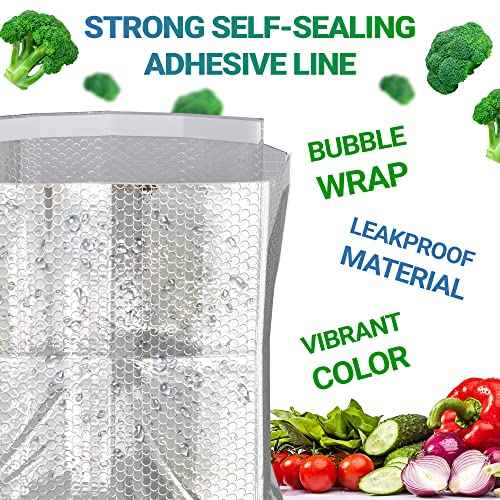 Foil Insulated Box Liners, 11 x 8.5 x 5.5 Inches. Pack of 10 Self-Seal Thermal Insulation Bag with Gusseted Bottom. Leakproof Insulated Shipping Bags for Food. Fits USPS Medium Flat Rate Box