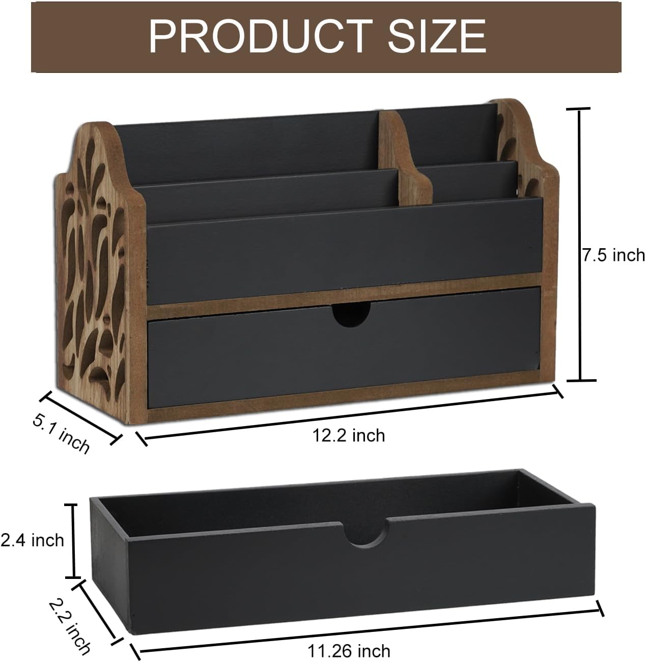 Skiennix Desk Organizer - Stylish Wooden File Holder with Drawer | 5-Slot Mail & Pen Storage for Home & Office