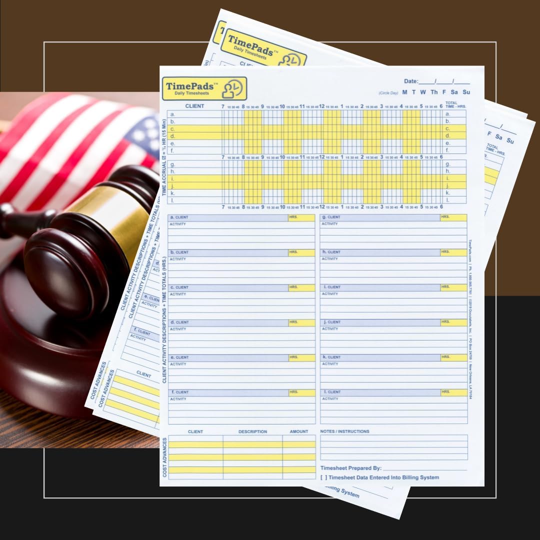 "Check-The-Box" Time Sheets for Lawyers. Effortless Timekeeping for Attorneys. (Pad of 50 Time Sheets). 8.5x11". Made in USA.