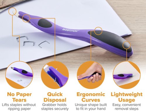 Bostitch Office Magnetic Staple Remover - Easy Puller for Office, Home & School | Neon Colors, 3 Pack