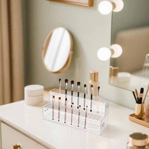 96-Slots Pen Holder for Craft Shows,2-Tier Acrylic Pen Display Stand Holders for Vendors,12mm Beadable Pens Display Beaded Pens Organizer Paint Brush Storage Makeup Brush Rack for School Essentials