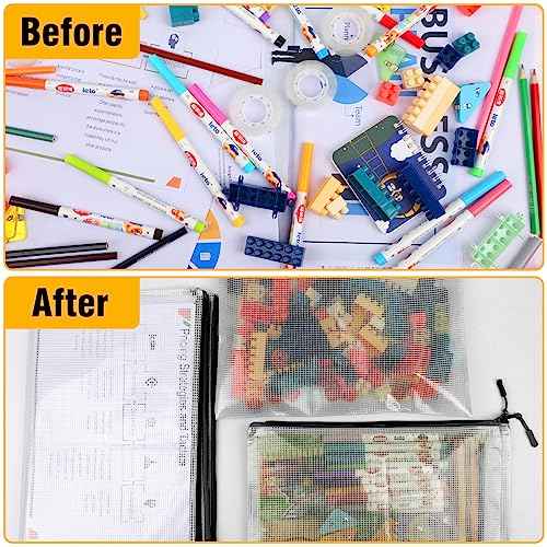 60pcs Large Mesh Zipper Pouch File Bags Reusable Zippered Pouches for Organizing Classroom, Board Game Storage, Puzzle Bags Black