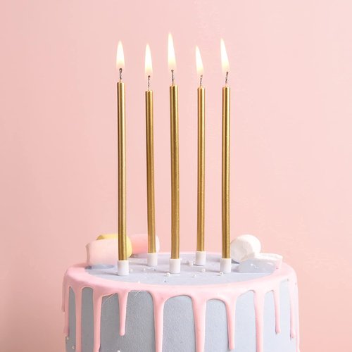 PHD CAKE Gold Metallic Birthday Candles - Long Thin Design for Parties & Weddings | Elegant Cake Decor