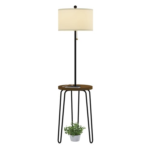 Floor Lamp with Table - Mid-Century Modern Nightstand or Side Table with USB Port and Hairpin Legs - Standing Light with Shelves by Lavish Home