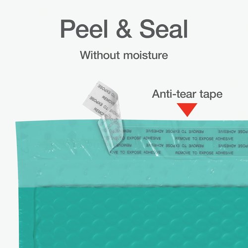 Quality Park Bubble Mailers - Self-Seal Teal Padded Shipping Envelopes, 4 x 8 Inches, 50 Count