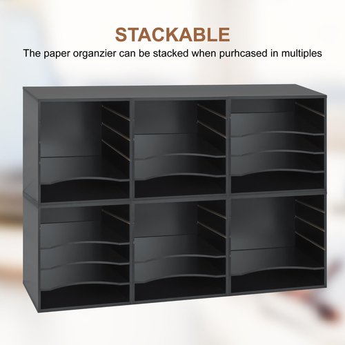 Paper Organzier Wood Desktop Organizer Storage Letter Tray File Sorter with Adjustable Shelves for Home Office