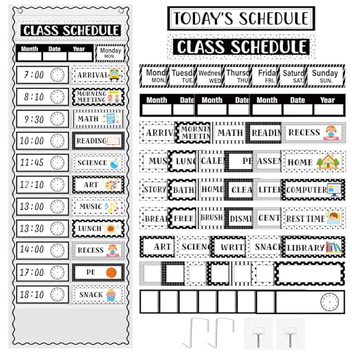 Funrous Black Daily Schedule Pocket Chart with 82 Cards - Classroom Organizer