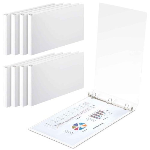 Humyoun 8 Pcs 11 x 17 Inch 3 Ring Binders 1 Inch Rings Heavy Duty View D Ring Binders Economy Holds 11" x 17" Paper for Artwork Blueprints, Office, Home, Work Places(White)