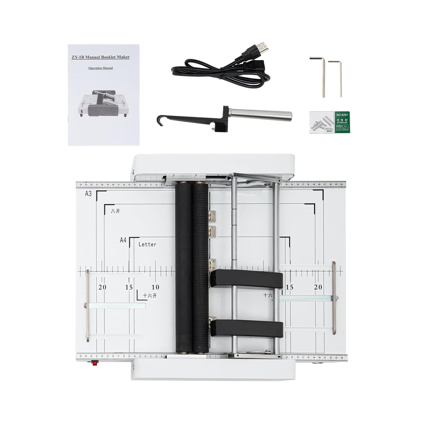 Binding Folding Machine, A3 Booklet Maker with Millimeters Positioning Silicone Folding Rollers Thread Design and Visible Panel Long Power Cord Booklet Folding and Binding Machine for Homes Schools