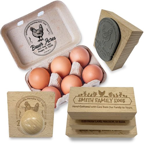 Velba Custom Egg Carton Stamps - Personalized Farm Fresh Eggs Wooden Rubber Stamps - for Egg Packaging & Labeling (1.5" x 3")