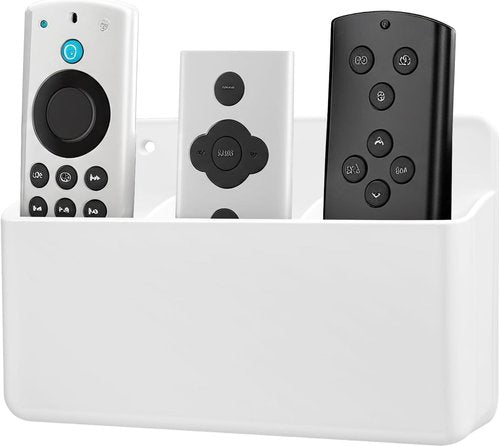 Skiennix 3-Slot Adjustable Remote Control Holder - Wall-Mounted Organizer for TV Controllers | White