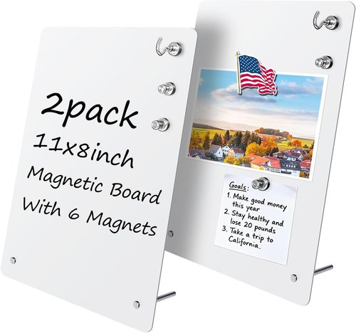 Magnetic Board by [Brand Name] - 11x8 Inch Metal Bulletin Board with 6 Magnets | Ideal for Home, School & Office (White Vertical)