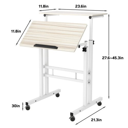 SDHYL Mobile Stand Up Desk, 24 inch Laptop Computer Desk Adjustable Standing Home Office Desks with Roller, Student Desk School Desk Simple Stand Up Desk Small Desks for Small Spaces