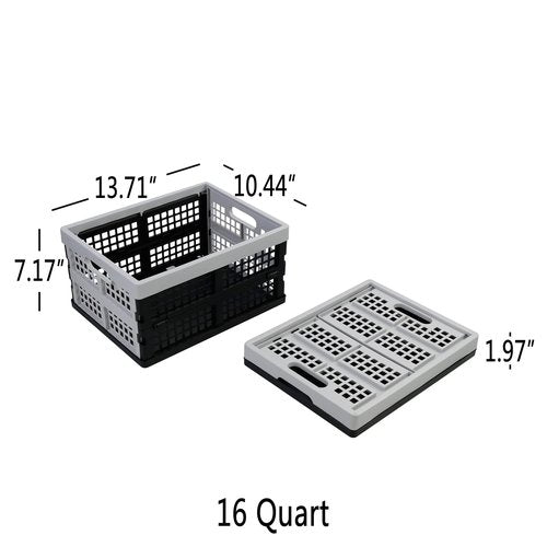 Jandson 3 Packs Plastic Folding Milk Crate 16 Quart, Collapsible Storage Crates