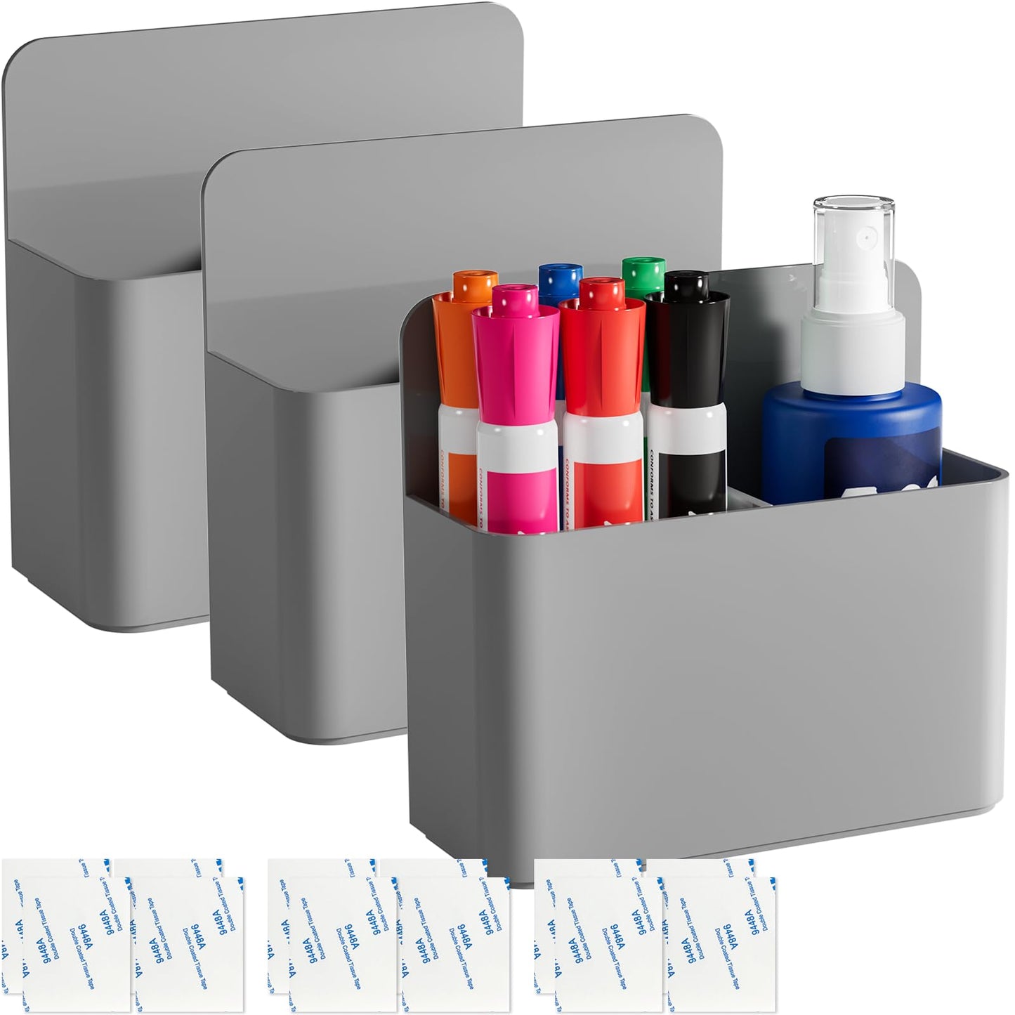 First-zgel 3 Pack Magnetic Pen Holder for Refrigerator, Adjustable Whiteboard Dry Erase Marker Holder, Locker Pen Holder Wall Remote Control Holder for Home Office School (Gray)