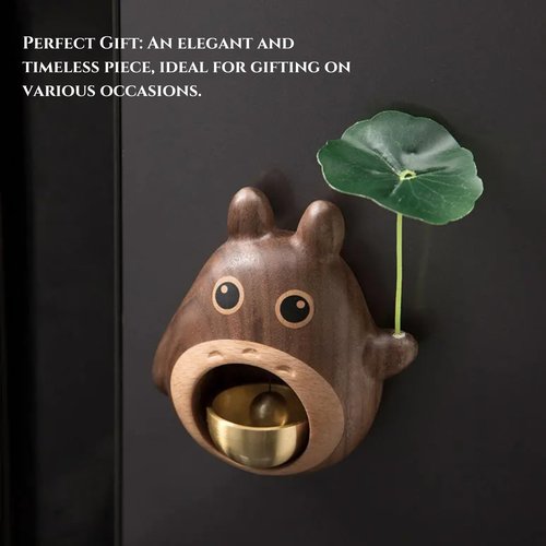 NADEnVIE Wood Door Bell Black Walnut Cartoon Doorbell Dopamine Wind Chime Suction Ornament WoodyBeing, Shopkeepers Bell Totoro Shape Shopkeeper Bell For Door Opening