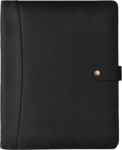Leather Portfolio Organizer with Zipper for Men Women, Padfolio Business Resume Legal Pad Portfolio Notebook Binder for A4/Pad, Leather Folio Folder, Document Folio (Black)