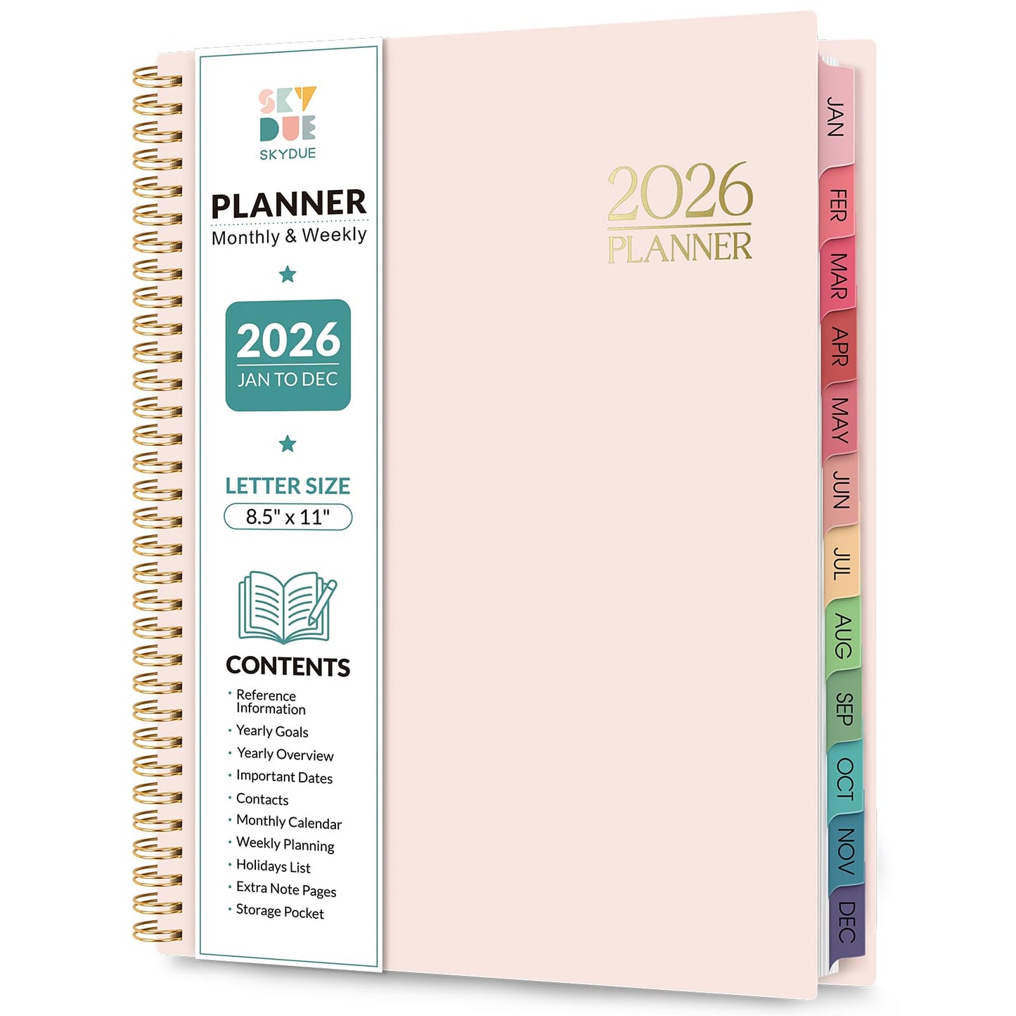 SKYDUE 2026-2027 Monthly and Weekly Academic Planner, July 2026-June 2027, 8.5"x11", Agenda Calendar with Colorful Tabs and Storage Pocket, Ideal for School Office Supplies