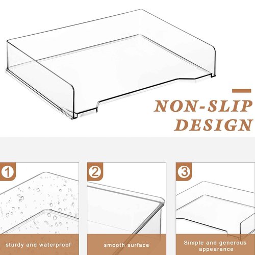 DoubleFill 12 Pcs Stackable Letter Tray Rectangular Plastic Desk Organizer 13 x 9.5 x 2.6 in Paper Holder File Tray Accessories Rack for Desktop Office Desk Drawers (Clear)