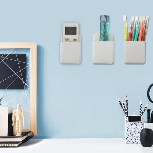 DAJAVE 12 Pack Remote Control Holder Wall Mount, White TV Remote Holder, Self Adhesive Pen Holder, Wall Remote Holder for Home Office School Supply Storage