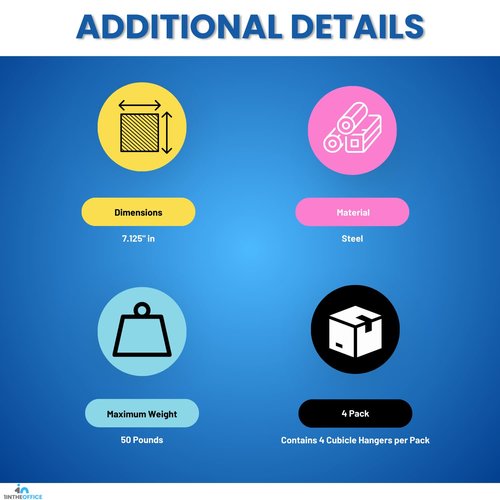 1InTheOffice Cubicle Hangers, Adjustable, 4/Pack